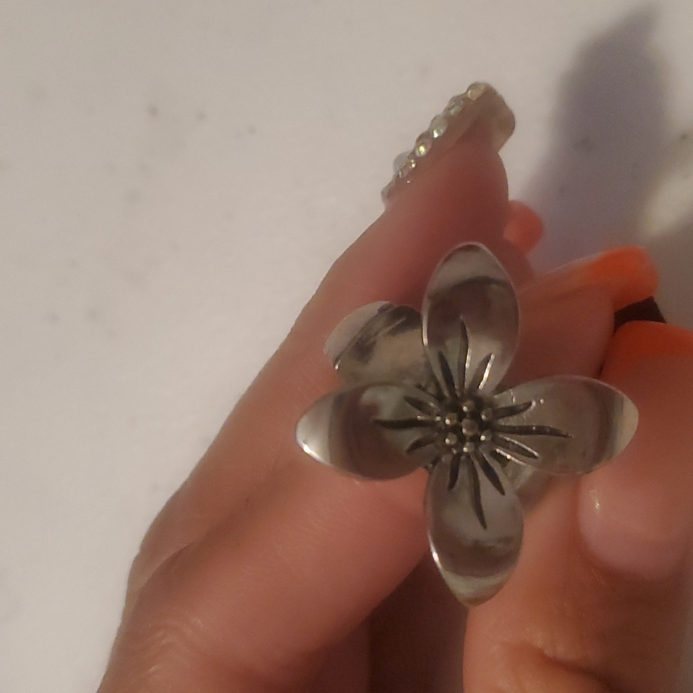 Adjustable Silver Flower Ring